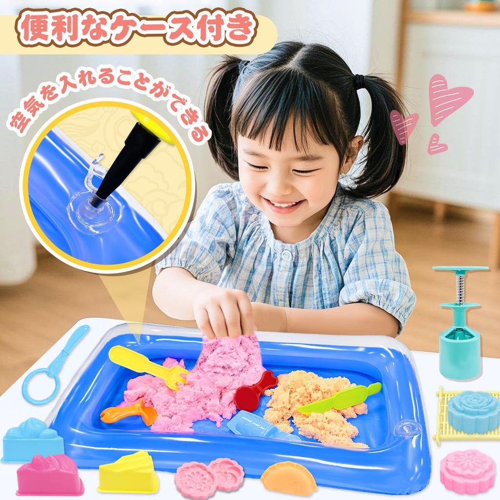 VBACALA Silky Sand 38PCS Sandbox Sand for Indoor Colorful Sand Japanese Cake Bamboo Case No Sand Sandbox Gift Set, Play, Clay, Sweets, Classic, Mold,