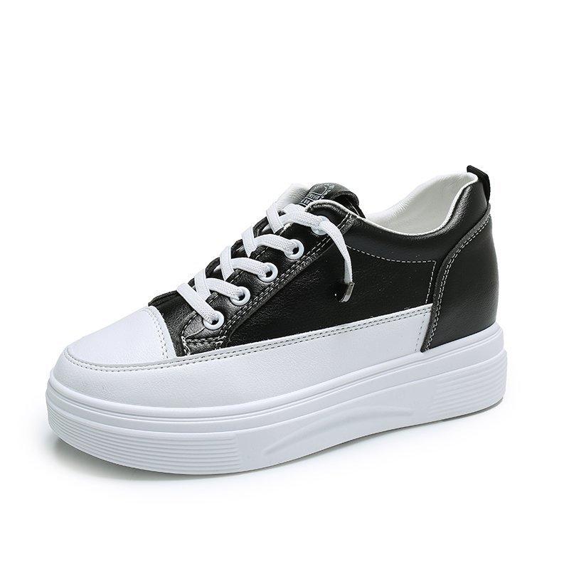 

The inner height of the muffin is increased. Women s spring low-top shoes, wedge heel thick-soled student lace-up sports board shoes 40 чёрный