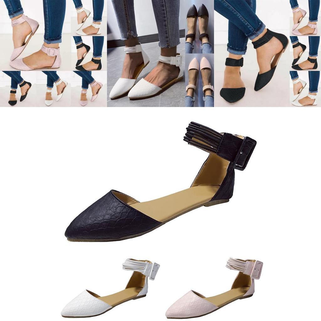 Elegant Womens Ballet Ballerina Flats With Ankle Strap And Snake Print Design