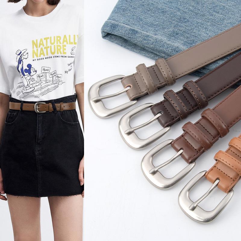 Genuine Leather Women's Belt Cowhide with Casual Pants Coat Jacket Decoration Simple and Versatile Women's Belt