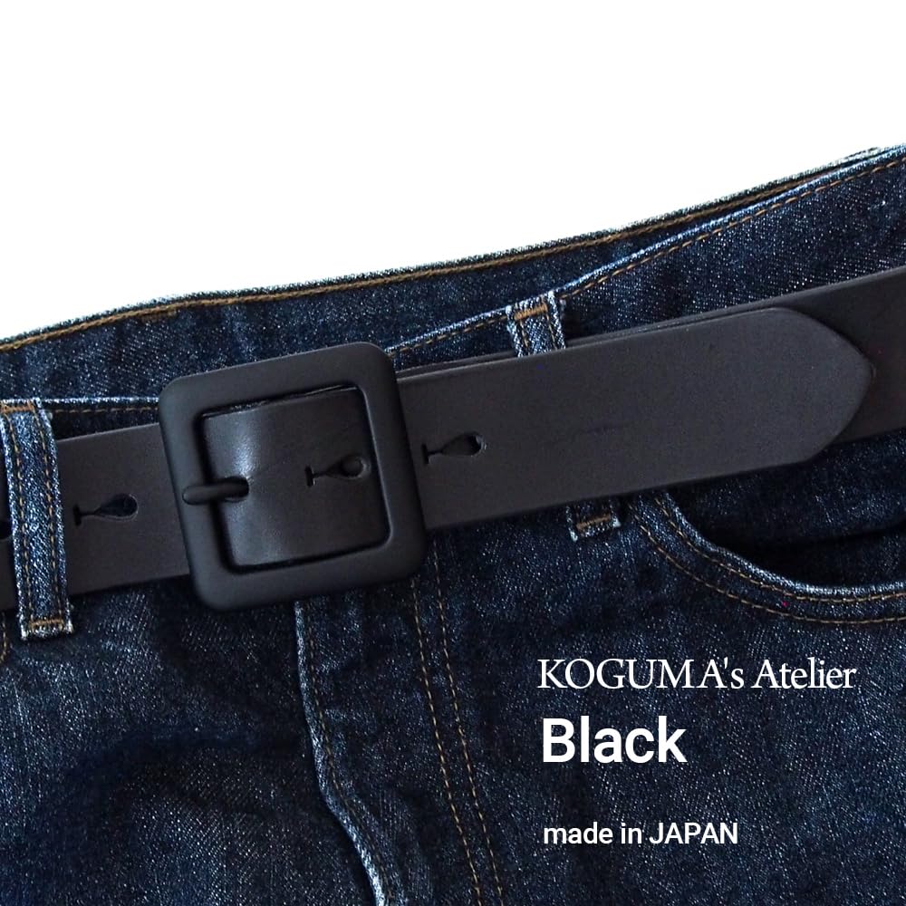[KOGUMA BELT] Enjoy the black of this belt. Made in Japan from Tochigi leather. Natural black buckle. Men's and women's. Cowhide leather. Genuine