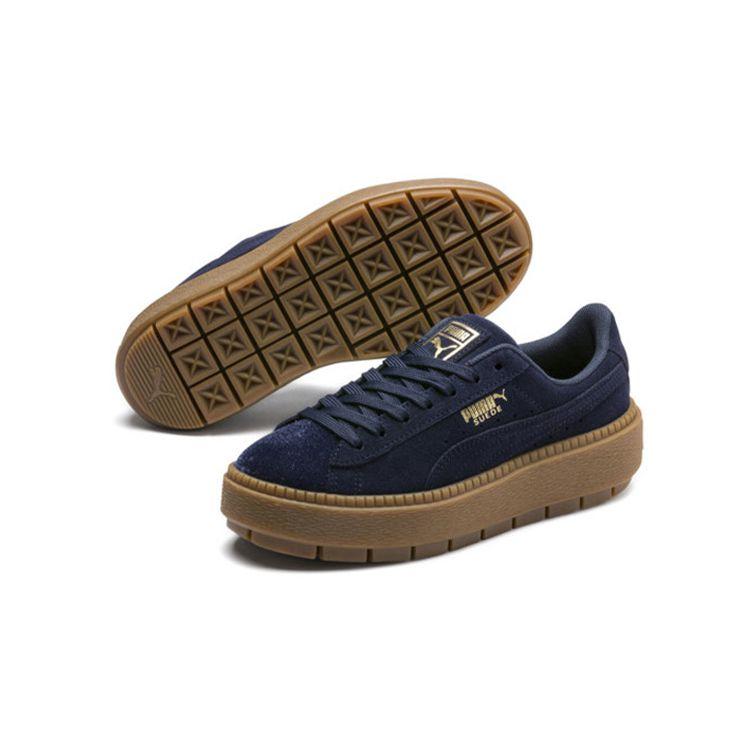 Puma Suede Platform Trace Velor Low Top Kids Sneakers Kids Sneakers Navy 366696-03