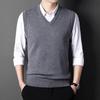 Men's V-Neck Knitted Vest: Thick Sleeveless Sweater for Autumn/Winter - Solid Color, Middle-Aged Business Style