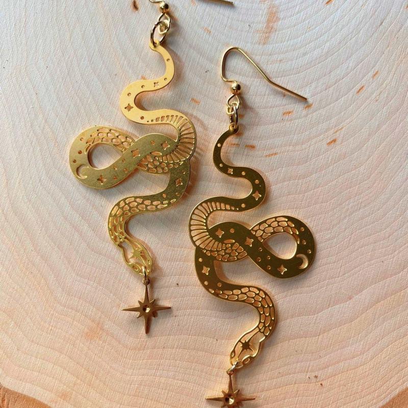 Gold-Plated Brass Snake Charm Earrings for Her