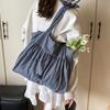 2025 Spring New Shoulder Bag Solid Color Cotton and Linen Large Capacity Tote Bag Pleated Sweet Lazy Wind Cloth Bag