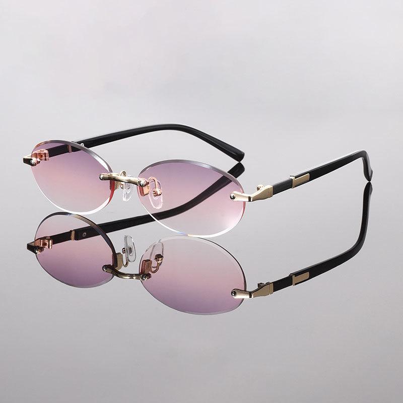 Special For Trendy Frameless Trimmed Oval Sunglasses Personalized Sunglasses Hip Hop 6008-2