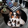 Papillon Dog Round Area Rug,Carpet Rug for Living Room Bedroom Sofa Playroom Decor,Non-slip Floor Mat