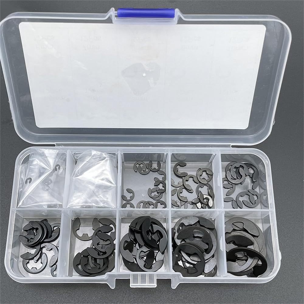 120 Pcs E-Shape Snap Rings M1.5-M10 Manganese Steel Snap Rings 10 Sizes E-Clip Retaining
