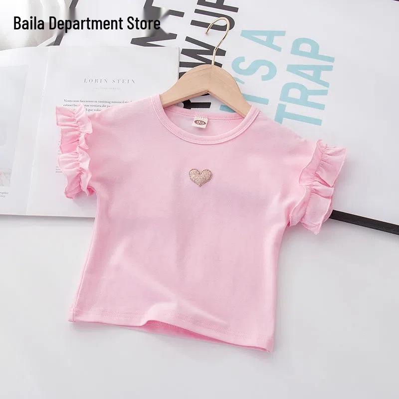 2025 New Summer Lace T-Shirt - Baby Girl Short Sleeve, Pure Cotton, Stylish Top for Small & Medium Children's Fashion