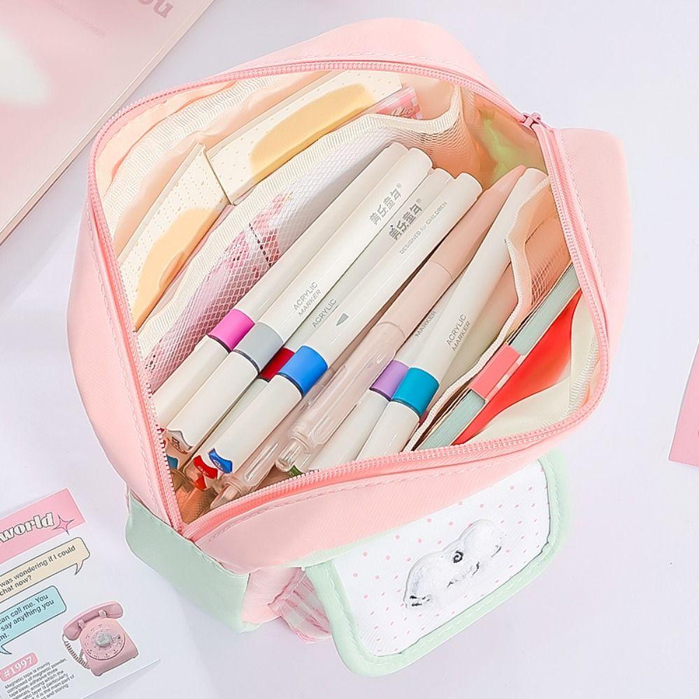 Cute Kitten Pencil Case Color-blocking Stationery Pouch Multi-functional Pen Bag  School Supplies