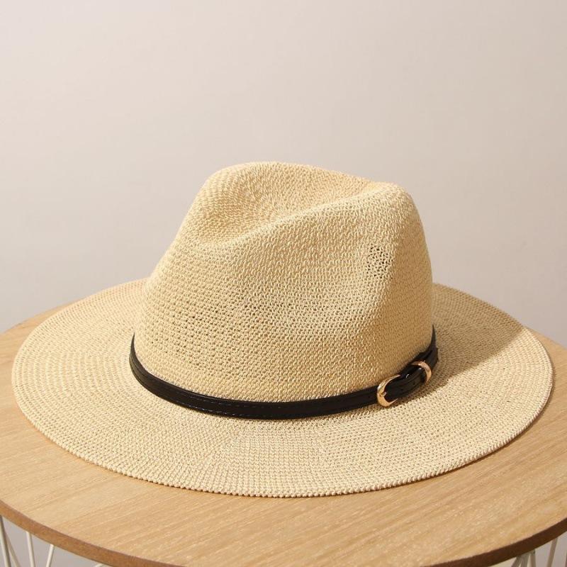 Classic Beige Panama Straw Hat Women's Casual Versatile Wide Brim Straw Hat Men's Summer Top Hat Sun Hat Women's