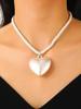 Exaggerated Heart Pearl Necklace with Irregular Hollow Design for Women