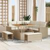 8-Piece Garden Sofa Set with Beige Cushions Poly Rattan Acacia, 3-Piece Garden Dining Set 3361606