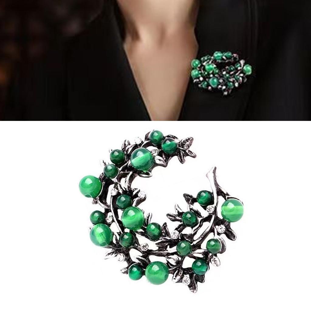 Vintage Green Agate Brooch Handcraft With Intricate Carving and Alloy Accent for Elegant Jewelry Enthusiasts Wear