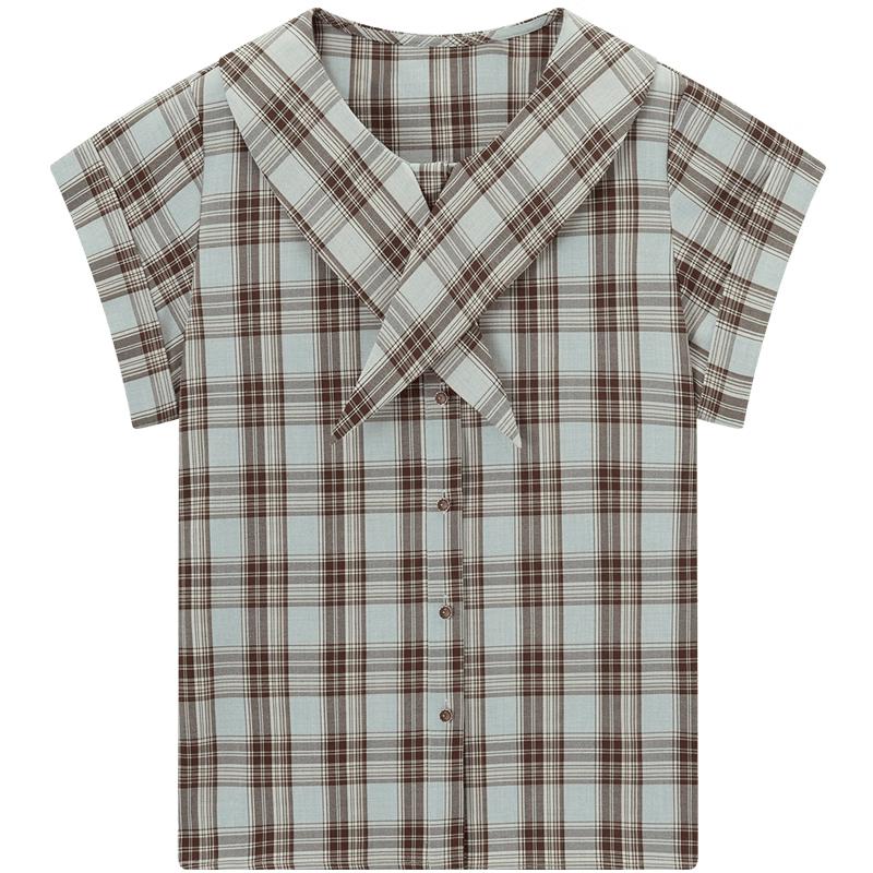 Ai Ju Tu Women s Vintage Plaid Short Sleeve Shirt L хаки в клетку