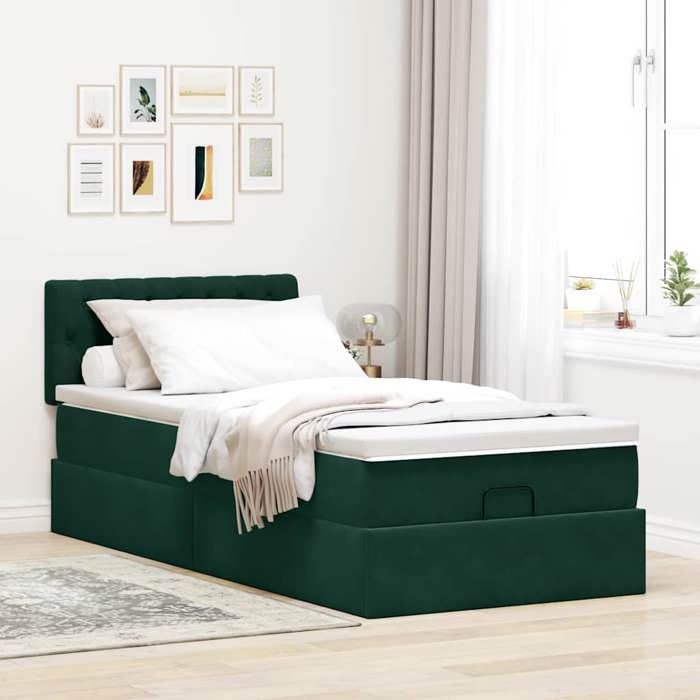 Maison Exclusive - Lit ottoman avec matelas et LED Vert foncé 80x200cm velours
