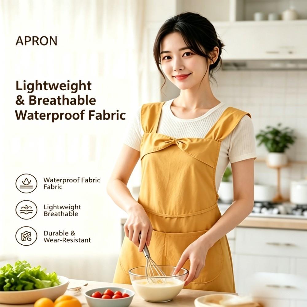 Solid Color Women Apron Adjustable Bow Strap Baking Apron Korean Style Kitchen Apron For Baking