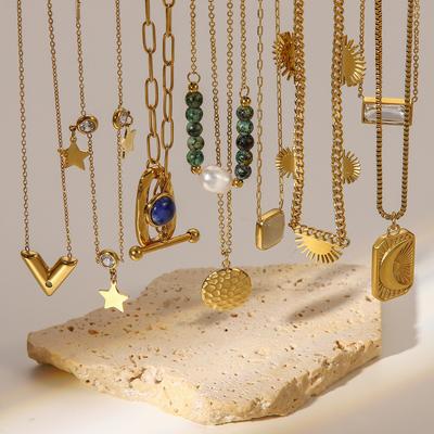 French Retro 14K Gold Stainless Steel Necklace Type Titanium Steel Jewelry INS Wind Pendant Necklace