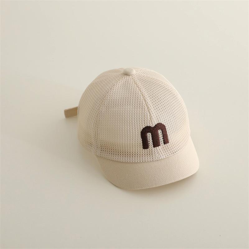 Baby Summer Mesh Hat Solid Color Letter M Embroidery Breathable Baseball Cap For Kids Boys Girls Short Brim Duck Tongue Cap