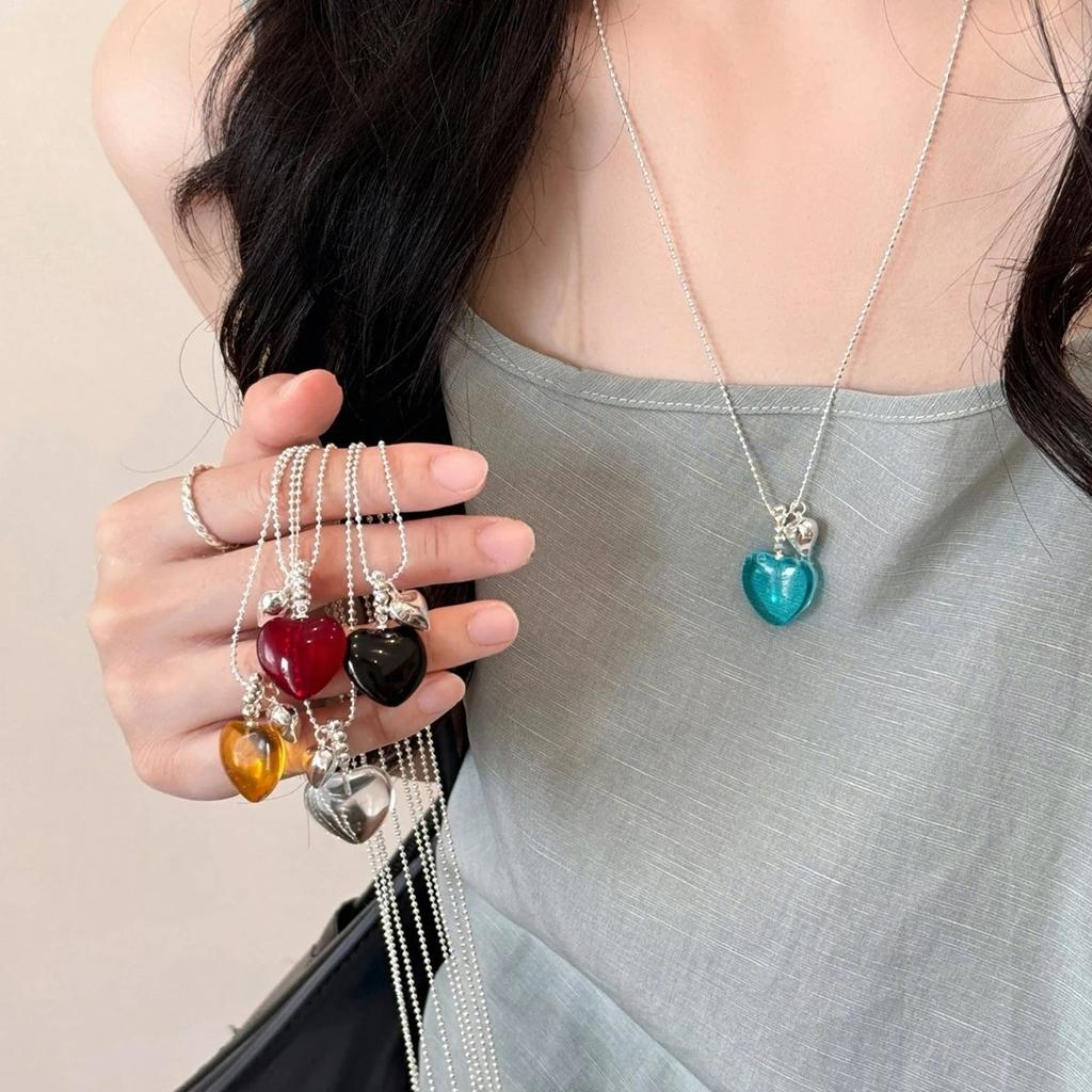 Y2K Dopamine Love Heart Shape Pendant Necklace for Women Personality CCB Clavicle Chain Fashion Jewelry Accessories Party Gifts