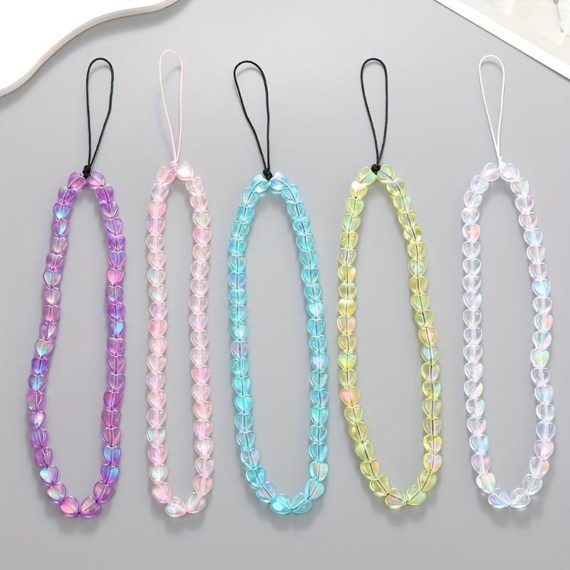 Dazzle Color Heart Beaded Cellphone Case Chain Women Girls Acrylic Mobile Phone Hanging Cord For Fashion Lanyard Strap Jewelry