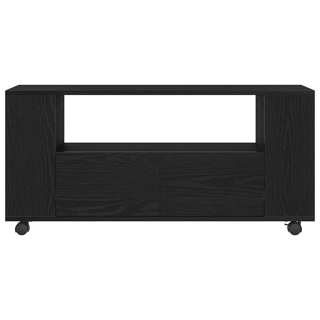 TV Stand with Casters Black Oak Effect 102 x 34.5 x 43 cm