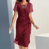 Kjole for kvinner sommerkjole slim fit kjole ensfarget chiffon rund hals kort ermet kjole