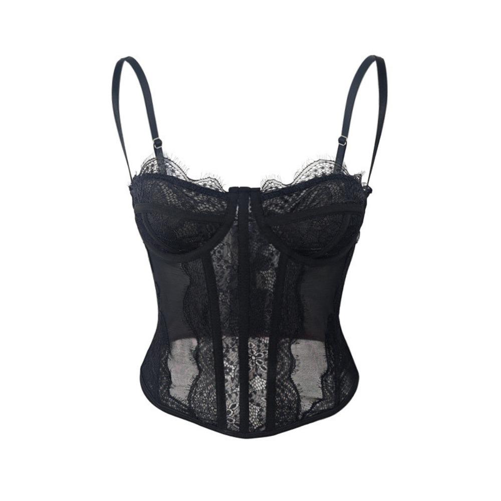 Transparent Lace Camisole Slim fit Suspender Vest Spicy Girl Style Lace Corset  Travel