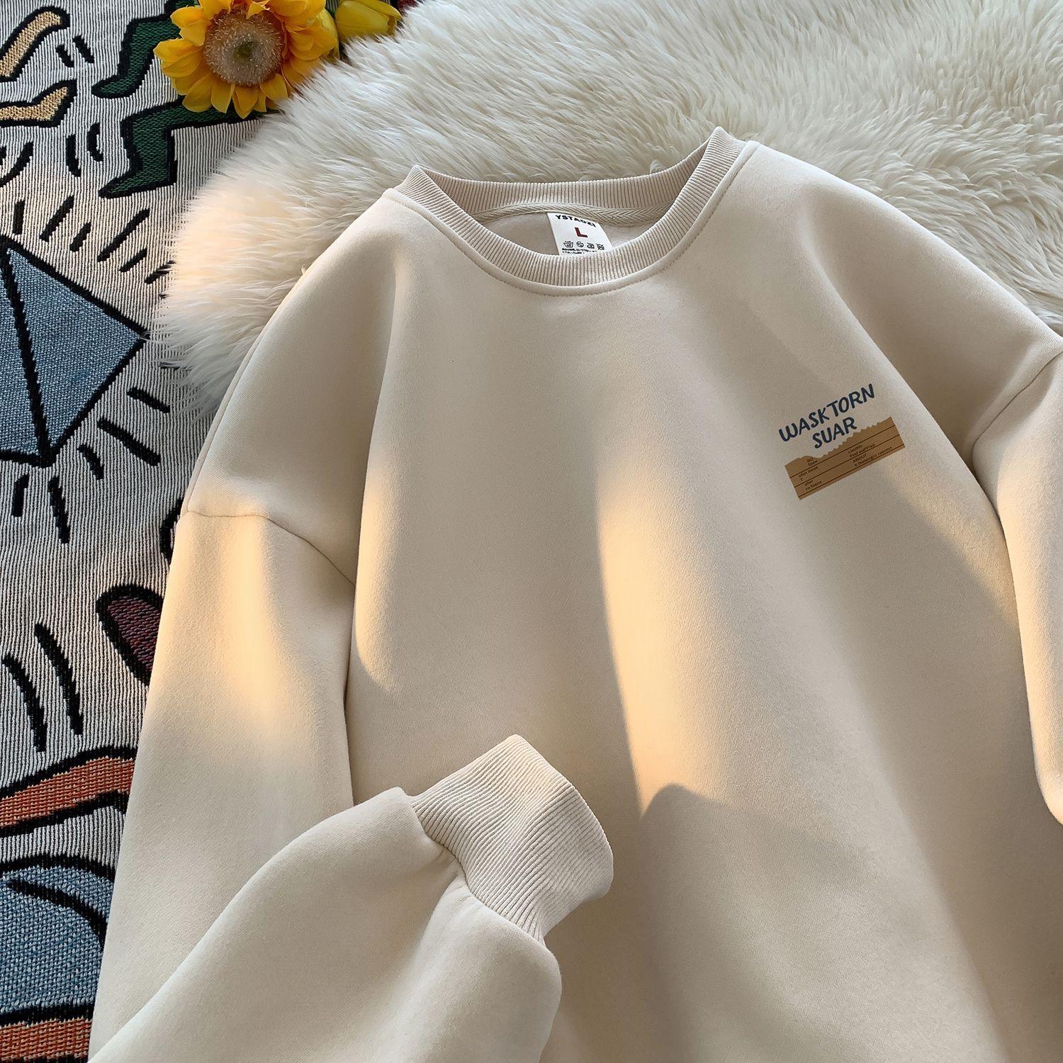 

Осенние и зимние мужские толстовки однотонные с буквенным принтом повседневные с круглым вырезом свободного покроя уличная мужская одежда M абрикосовый