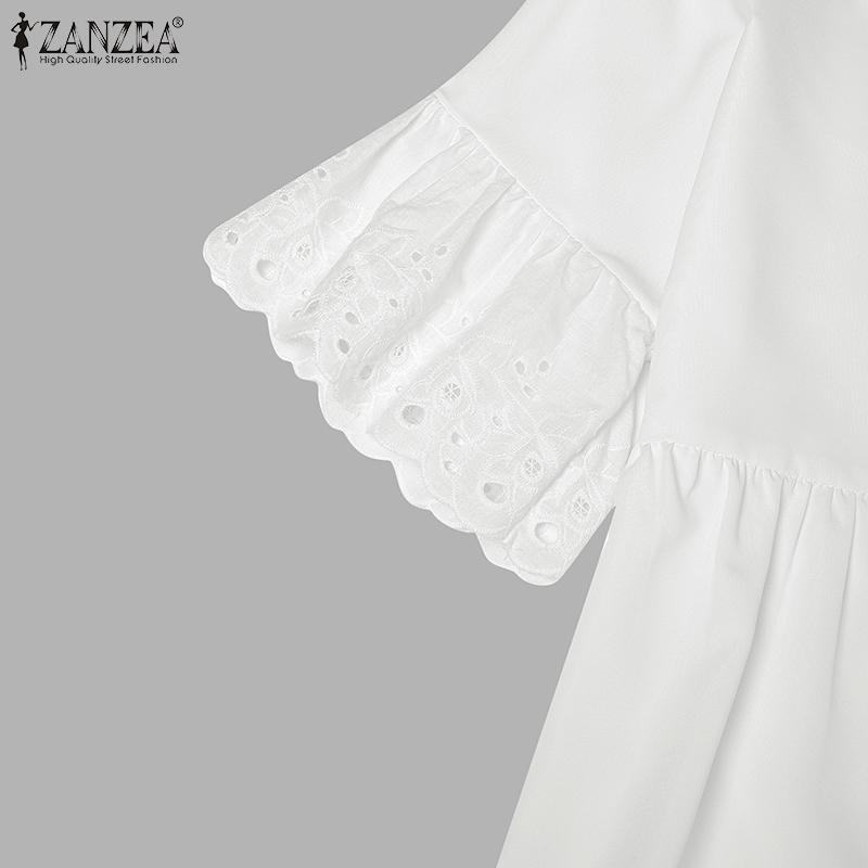 ZANZEA Women Lace Crochet V-Neck Loose Casual 3/4 Sleeve Blouse