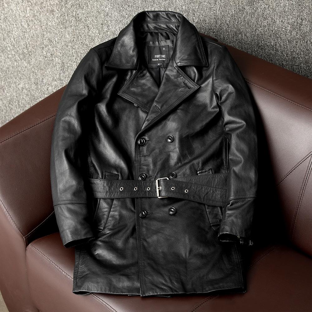 Genuine Cowhide Leather Jacket for Men Motorcycle Business Casual Suit Lapel Large Size Coat