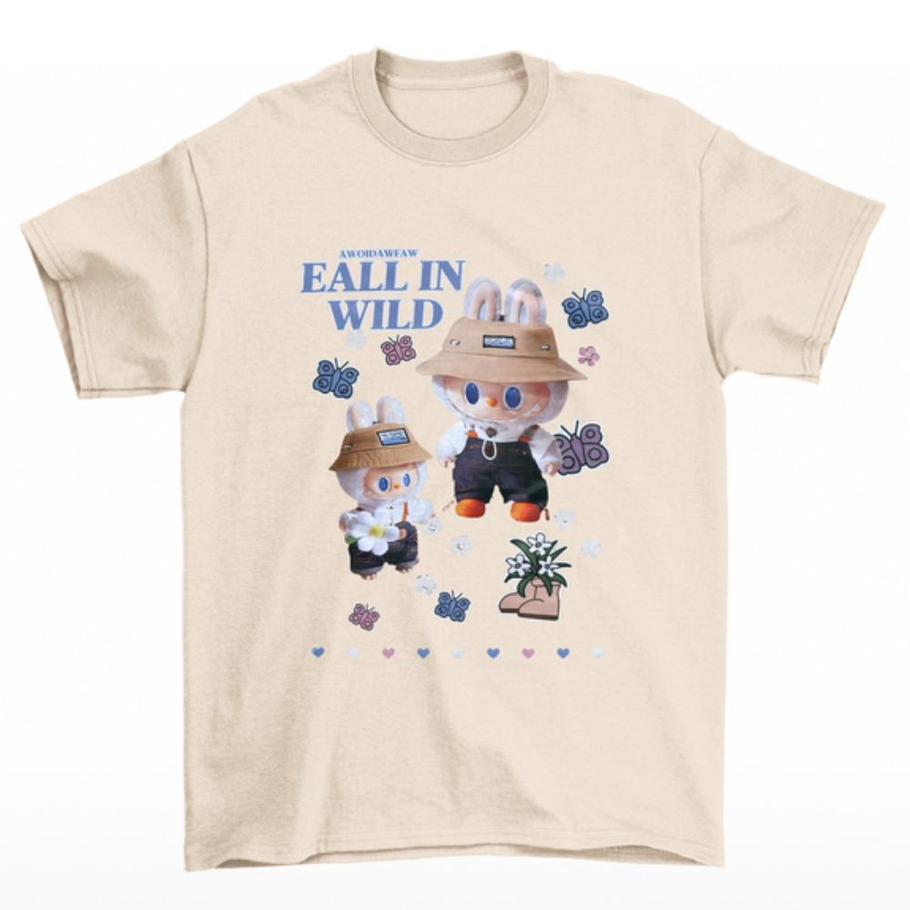 2025 New LABUBU Girl Short-sleeved, Cute Girl Children's T-shirt, 3D Printed Pattern Children's Top, Beautiful Casual Round Neck Clothing