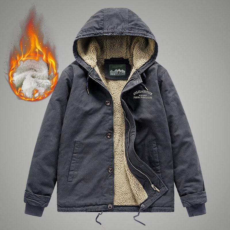 Herrenjacke Kapuzenparkas Lammfutter Herren Winterjacken Plüsch Herren Kältejacke Verdickende Motorradjacke