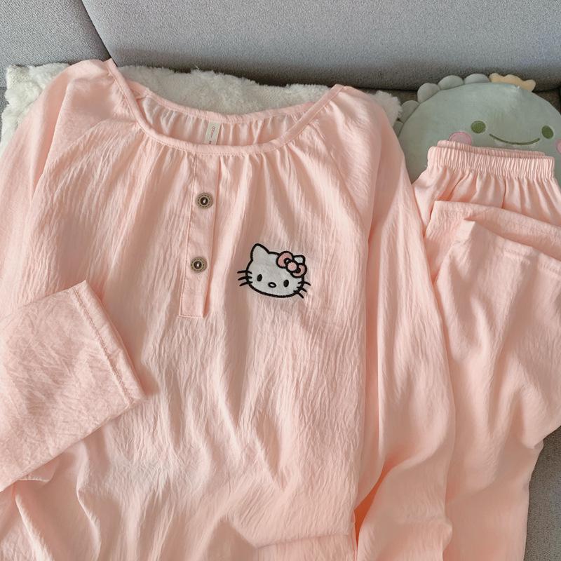 Women's Cloud Cotton Cartoon Pajama Set – Long Sleeve, Crew Neck, Plus Size, Outdoor Wear