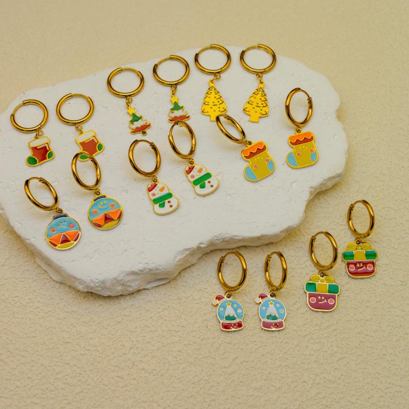 New Fashion Christmas Earrings: Creative Snowman & Tree Design In Stainless Steel