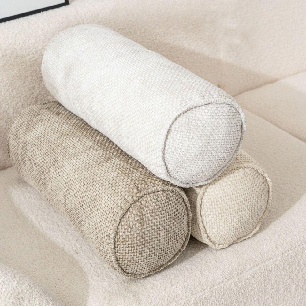 Solid Color Chenille Cylinder Pillow Japanese Style Back Lumber Support Pillow Sofa Cushion  Leg