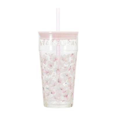 STARBUCKS SAKURA 2025 Glass Tumbler, 473ml, Coffee Tumbler, Starbucks, Cherry Blossom Design, Pink, Gift, Water Bottle