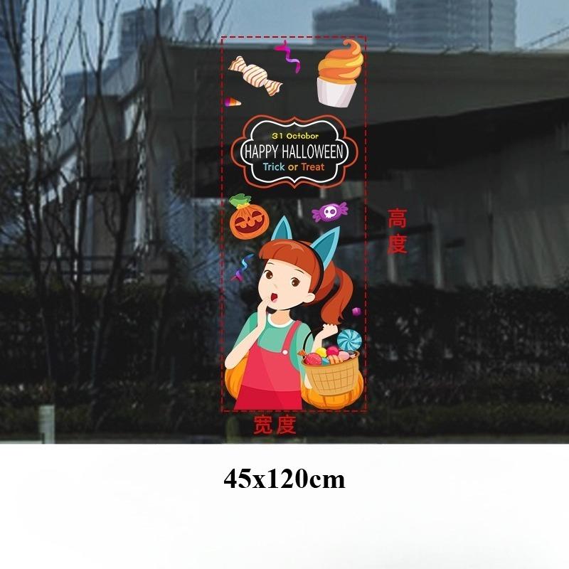 45x120cm Halloween Pumpkin Window Stickers Cartoon Candy Jack-o'-lantern Static Sticker Black Cat Ghost Festival Happy Halloween