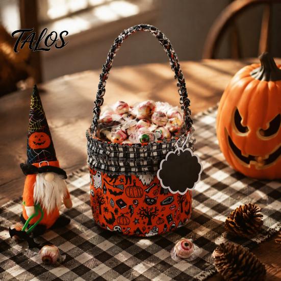 Großer Süßigkeitenhalter Halloween Kürbis Geist Leckerbissen Tasche, Niedlicher Korb mit Spitzenhenkel für Tragbaren Geschenkkorb Kinder, Gruselige Tasche Süßes oder Saures