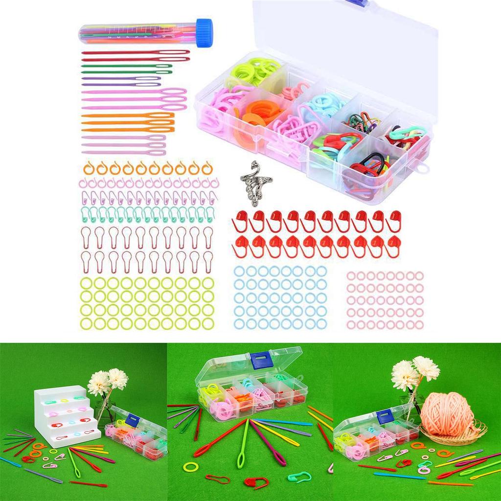 Multi-Color Knitting Markers and Crochet Accessories Including Stitching Marker Rings Big Eye Needle and Safety Pins