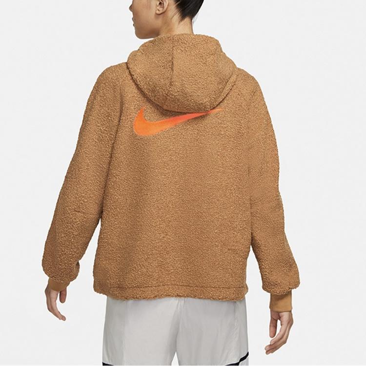 Nike Sports Casual Logo Sherpa Pullover Sweatshirt Women sweatshirt Brown DC5141-281