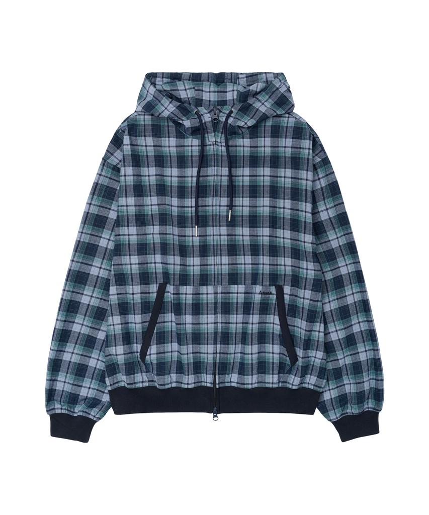 AMES-WORLDWIDE Check Hooded Windbreaker Blue