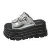 Fashion 8CM Chunky Platform Canvas Sandals Women Thick Bottom Wedges Slippers Female New Summer Non Slip Beach Shoes Woman Buckle Slides