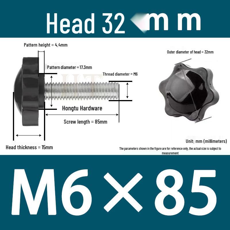 32-Head Rubber Six-Star Plum Blossom Handle Knob M5/M6/M8 Plastic Thumb Screw