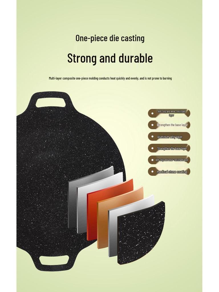 Portable Non-stick Korean BBQ Griddle - Outdoor Camping Stove Top Round Teppanyaki Grill Pan
