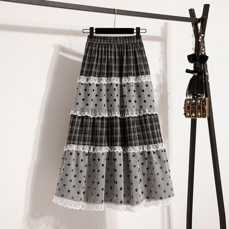 

100.00kg Export Oversize Women s Clothing Sketch He Amazon Fashion Wind Gingham Polka Dot Multi-Layer Lace Skirt Picture color 4XL(Large size)