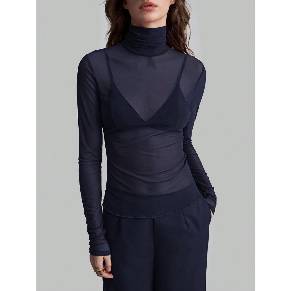 

Блуза нового стилю з довгими рукавами, приталена, на ґудзиках, з однотонної тканини, що забезпечує гарну посадку та модний вигляд, для офіційного одягу восени та взимку. XXL Темно-синій