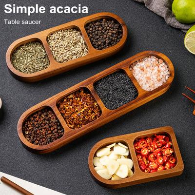 Wooden Divided Serving Tray Condiment Dish Multi Compartment Sauce Dishes for Snacks Appetizers Fruit Candy Elegant Wood Plates for Everyday Use