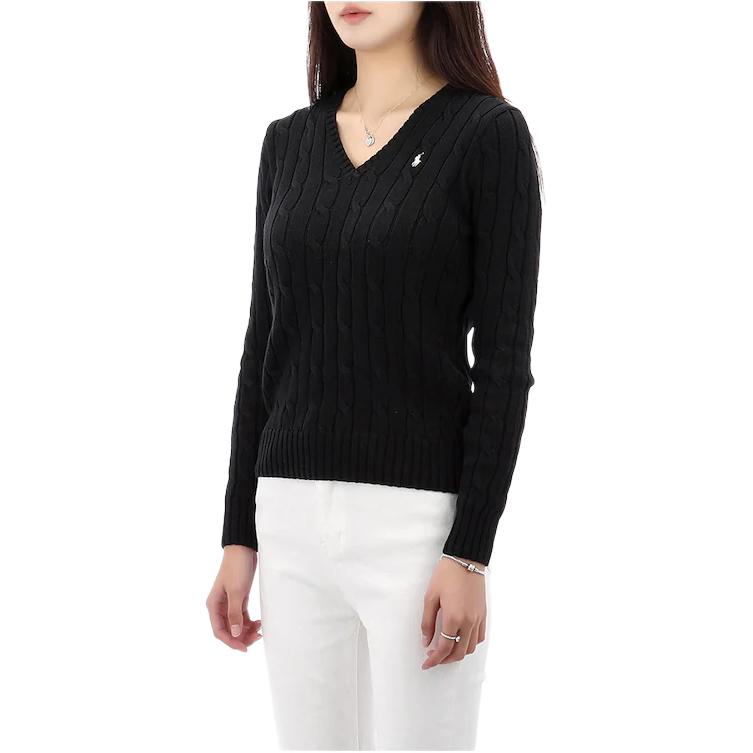 Polo Ralph Lauren Solid V-Neck Long Sleeve Sweater Women sweater Black 211891641-017