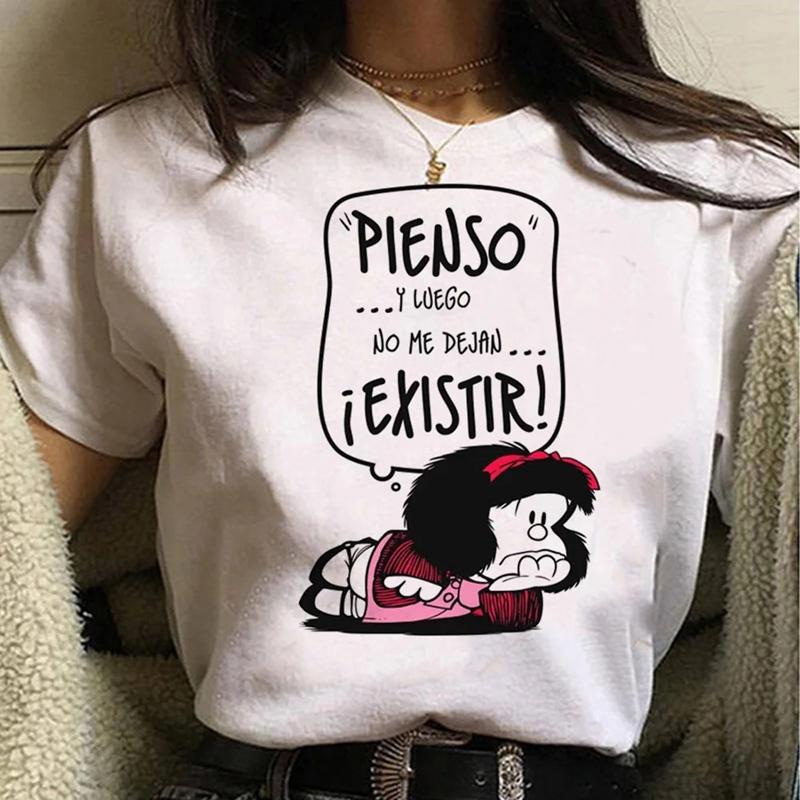Mafalda Japanese Anime White Fashion Women T-Shirts Harajuku Kawaii Clothes Short Sleeve Summer Tees Casual Female Tops O-Neck